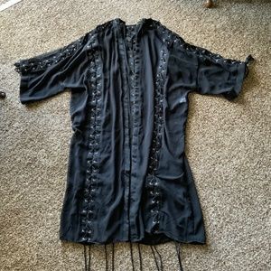 Club Exx Oversized Black Laced Up Kimono